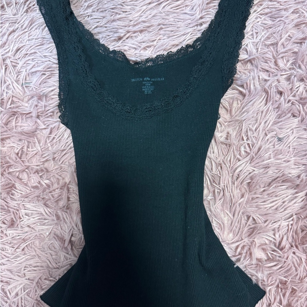 Lace Trim Ribbed Tank Top - Black Brandy Melville